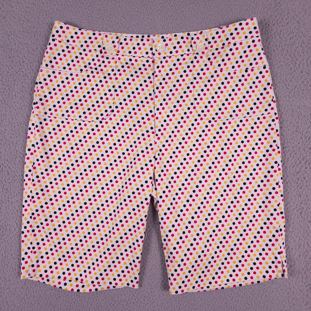 Fairway‎ & Greene Shorts Womens 8 White Red Yellow Polka Dot Bermuda Golf Chino